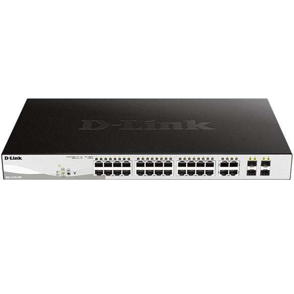 D-Link 26-Port Gigabit Smart Managed PoE+ Switch with 24 PoE+ Ports (8 Long Reach 250m) and 2 SFP Ports - DGS-F1210-26PS