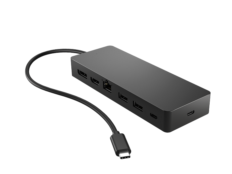 HP 7-in-1 Universal USB-C Multi Port Hub - 50H98AA
USB-C to One USB Type-C 5Gbps signaling rate, Two USB Type-A 5Gbps signaling rate, One HDMI 2.0, One DisplayPort 1.2, One RJ-45, One USB Type-C Pass Through (up to 65W USB Power Delivery)
